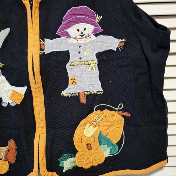 Vintage Gallagher Halloween Embroidered Vest L Festival Grandma Cottage - Picture 2 of 8
